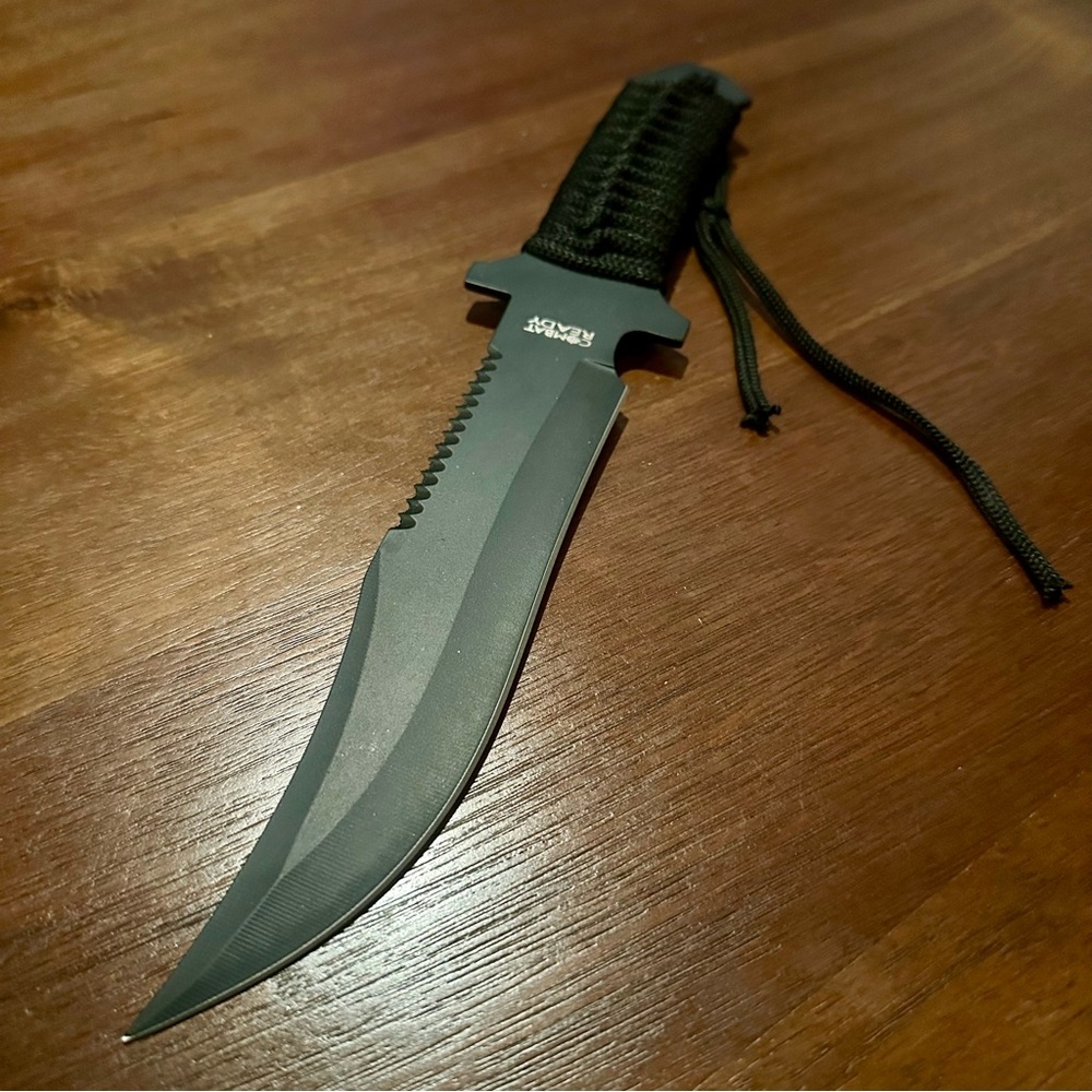 Black Tactical Survival Knife with Paracord Handle